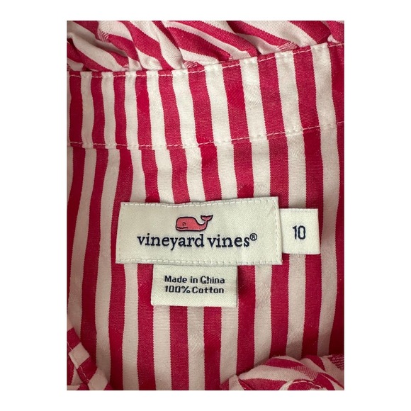 Vineyard Vines Womens Button Front Top 10 Red White Stripe 100% Cotton Ruffles - Picture 6 of 6
